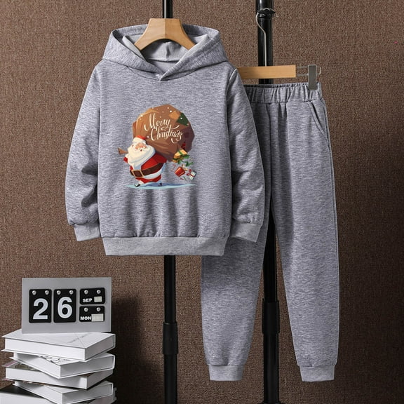 JIANJIA Toddler Boys Outfit Sets Christmas Santa Print Long Sleeve Hoodie Tops With Pants 2Pcs Outwear