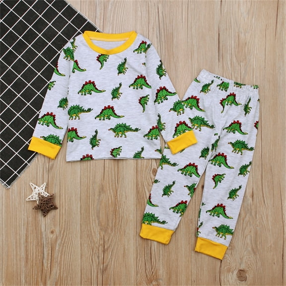 JIANJIA Toddler Boys Outfit Sets Cotton Dinosaur Print Crew Neck Long Sleeve Tops With Pants 2Pcs Daily-Wear
