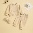 thumbnail image 1 of JIANJIA Toddler Boys Outfit Sets Solid Color Crew Neck Long Sleeve Tops Wiith Pants 2Pcs Autumn Winter Holiday Wear, 1 of 7