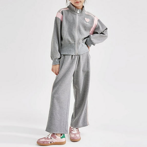 JIANJIA Toddler Girls Outfit Sets Autumn Winter Sports Zipper Stand Up Collar Tops With Pants Splicing Hoodie Fashion Holiday Wear