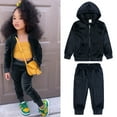 thumbnail image 1 of JIANJIA Toddler Girls Outfit Sets Autumn Winter Unisex Solid Sweatsuit Long Sleeve Warm Fleece Pullover Hooded Tops With Pants Pajamas Sportwear, 1 of 4