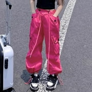 JIANJIA Toddler Girls Pants Autumn Winter Casual High Waisted Drawstring Loose Fit Multi Pockets Cargo Sweatpants Streetwear Holiday Wear