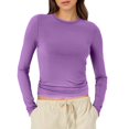 thumbnail image 1 of JIANJIA Tshirts For Women Solid Color Round Neck Long Sleeve Slim Fit Basic Workout Yoga Womens Tops T Shirts Holiday Wear,Purple,XL, 1 of 6