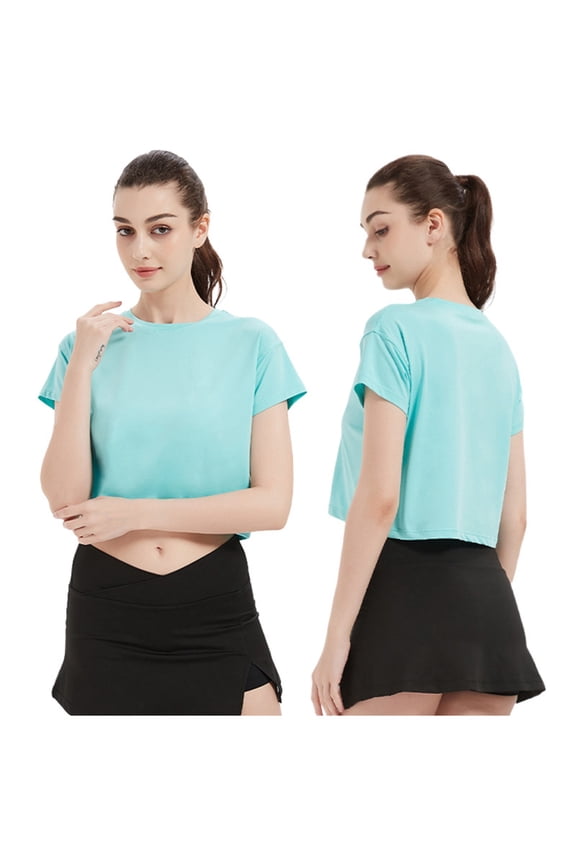 JIANJIA Tshirts For Women Solid Color Round Neck Short Sleeve Loose Casual Workout Yoga Running Womens Tops Tee Shirts Sportwear,Blue,M