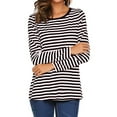 thumbnail image 1 of JIANJIA Tshirts For Women Striped Print Round Neck Long Sleeve Slim Tunic Womens Tops T-Shirts Daily-Wear,Black,M, 1 of 7