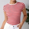 thumbnail image 1 of JIANJIA Tshirts For Women Striped Short Sleeve Round Neck Stripe Fitted Ribbed Stretchy Tops T Shirts Holiday Wear, 1 of 6