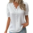 thumbnail image 1 of JIANJIA Tshirts For Women Summer Lace Solid Color V Neck Short Sleeve Fashion Elegant Comfy Soft Womens Tops T-Shirts Activewear,White,XXL, 1 of 5