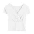 thumbnail image 1 of JIANJIA Tshirts For Women V Neck Fitted Ruched Cap Sleeve Wrap Dressy Casual Going Out Summer Tops T-Shirts Daily-Wear, 1 of 2