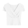 thumbnail image 1 of JIANJIA Tshirts For Women V Neck Fitted Ruched Cap Sleeve Wrap Dressy Casual Going Out Summer Tops Tee Shirts Streetwear, 1 of 2