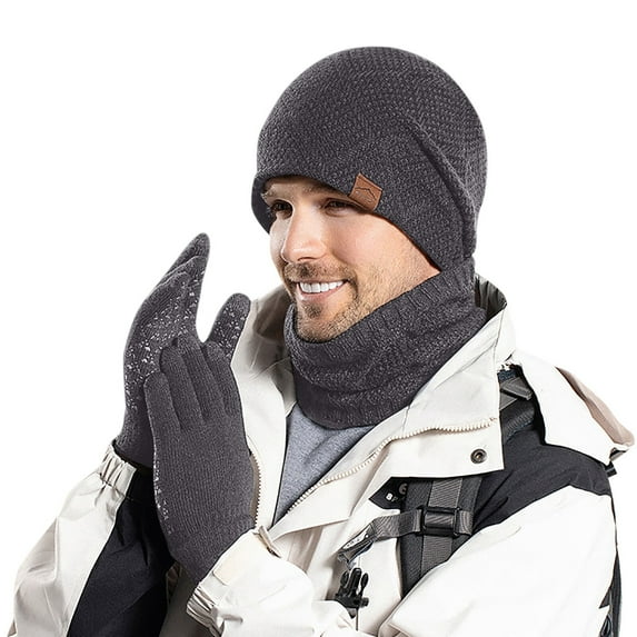JIANJIA Womens Beanies Winter Warm Hat Gloves Neck Three Piece Set Winter Men Outdoor Cold Proof Plush Knitted Woolen Hat Holiday Wear