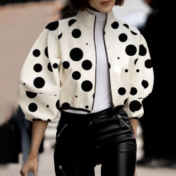 JIANJIA Womens Coats And Jackets Fashion Polka Dot Print Trendy Casual Stylish Top Autumn Winter Outerwear Holiday Wear