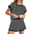 thumbnail image 1 of JIANJIA Womens Pajama Sets Striped Print Crew Neck Short Sleeve Tops With Shorts Loungewear Sleepwear Nightwear, 1 of 4
