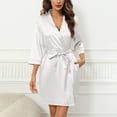thumbnail image 1 of JIANJIA Womens Pajama Solid Color V Neck Belt Long Sleeve Bathrobes Sleepwear Nightwear, 1 of 7
