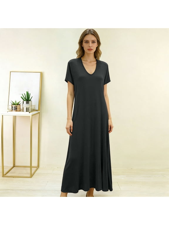 Ladies Nightshirts for Sleep Loose Soft Long Loungewear Dress, Solid Color Flowy A‑Line House Dress, Casual Sleepwear Night Dress For Sleeping Indoor Lounging