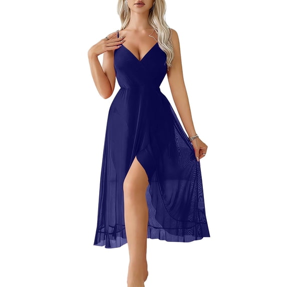 JIANLAI Midi Dress For Women V Neck ,Chiffon Sleeveless High Split Flowy Long Dress, Elastic Waist Evening Party Cocktail Dress For Wedding Guest Holiday Formal Daily Occasions