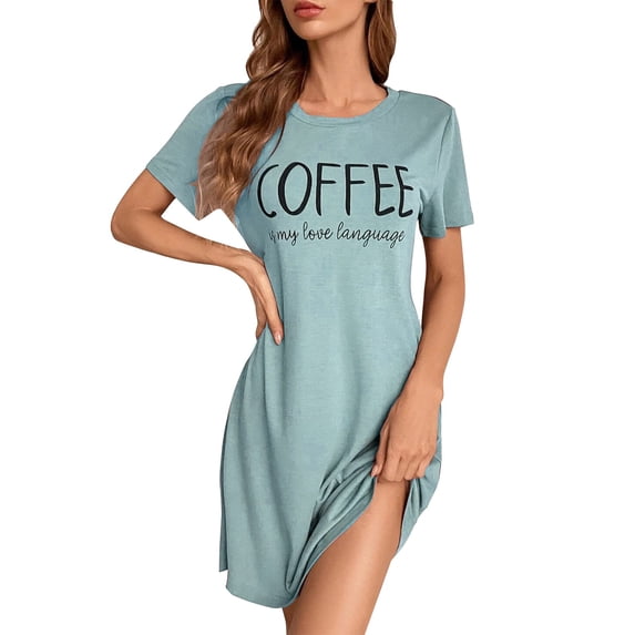 JIANLAI Nightgown Women's Round Neck Soft Loose Sleepshirt, Lightweight Casual Loungewear Night Shirt Dress With Side Slits For Sleeping Indoor Lounging