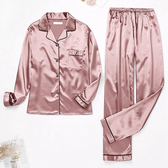 JIANLAI Pajama Set For Women Long Sleeve Button Up Sleepwear Soft Breathable Lightweight Cotton Blend Set Cotton Blend Comfy Pants Loungewear Set Home Wear