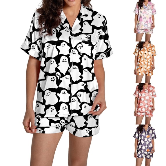 JIANLAI Pajamas Set for Women 2‑Piece Short Sleeve Button Up Loungewear Shorts Set For Holiday Nightwear