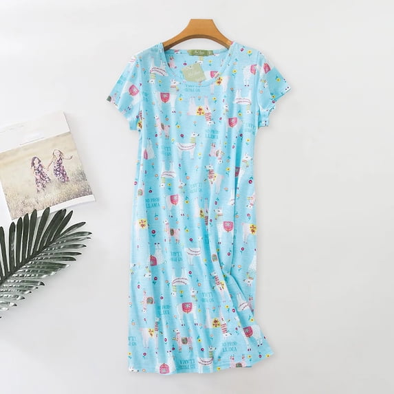 JIANLAI Printed Long Sleeve Nightgown For Women Cute Pajama Dress Casual Sleep Shirt Soft Breathable Cotton Winter Home Wear