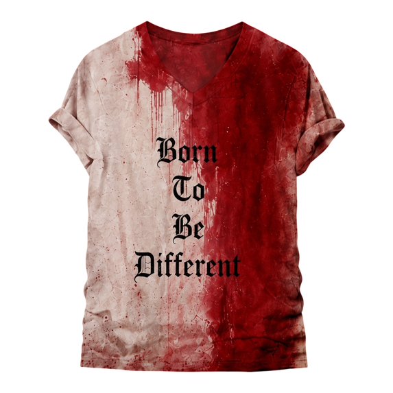 JIANLAI Short Sleeve for Women V‑Neck Short Sleeve T‑Shirt Blood Drip Tie‑Dye Graphic Loose Fit Fall Casual Plus Size Blouse For Holiday Party Daily Outfit