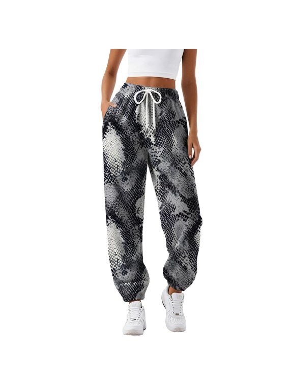 Women Jogger Sweatpants, Zebra Tiger Snake Striped Pattern Elastic Drawstring Waist Jogging Pants, Loose Cuffed Ankle Casual Trousers With Side Pockets, Relaxed Fit Bottoms