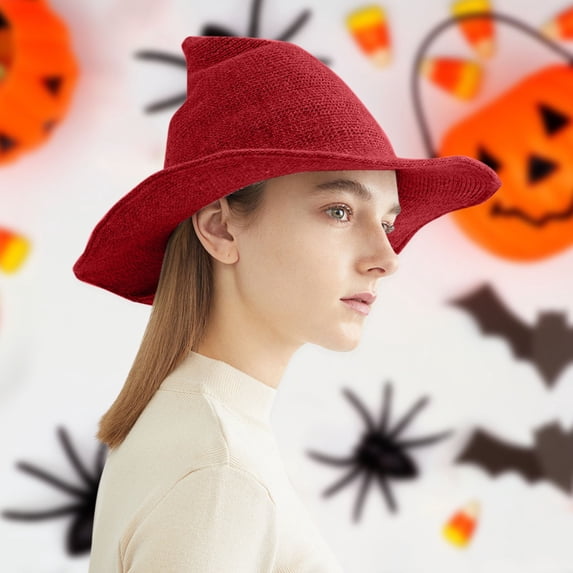 JIANLAI Women Knitted Witch Hat Wide Brim Pointed Wizard Hat Soft Stretch Costume Accessory for Halloween