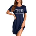 thumbnail image 1 of JIANLAI Women Letter Print Short Sleeve Sleep Dress Round Neck Soft Loose Sleepshirt, Lightweight Casual Loungewear Night Shirt Dress With Side Slits For Sleeping Indoor Lounging, 1 of 4