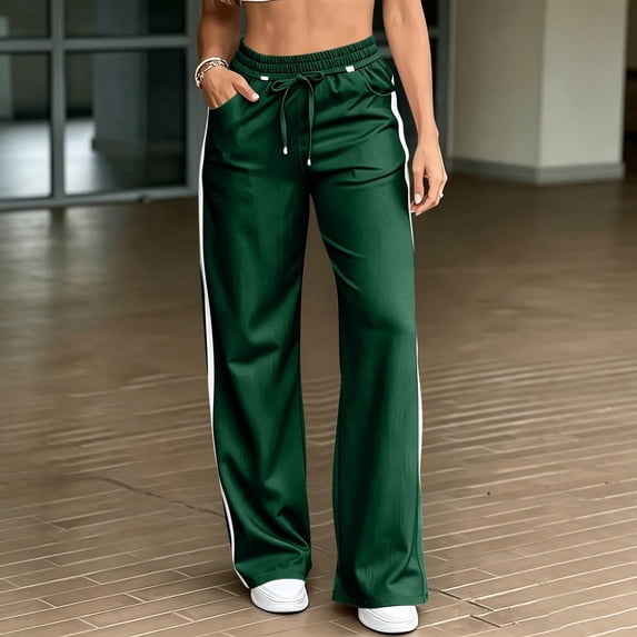 JIANLAI Women Side Stripe Wide Leg Track Pants, Elastic Drawstring High Waist Full Length Loose Casual Trousers, Lightweight Relax‑Fit Athletic Bottoms With Side Pockets, Sporty Lounge Pants