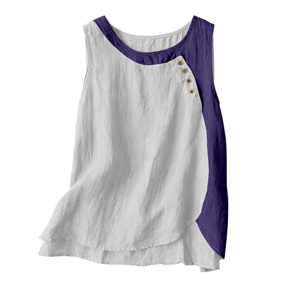JIANLAI Women's Loose Tank Top Asymmetric Button Decor Sleeveless Casual Blouse for Summer Beach Vacation Fashion Colorblock Tops