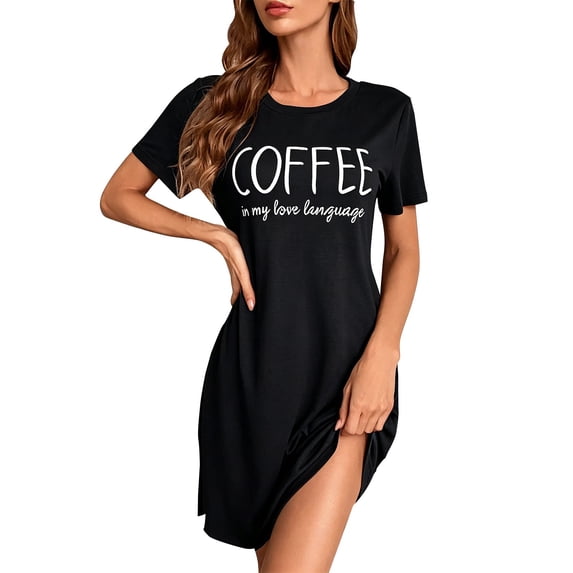 JIANLAI Women's Pleated Nighties Round Neck Sleep Round Neck Soft Loose Sleepshirt, Lightweight Casual Loungewear Night Shirt Dress With Side Slits For Sleeping Indoor Lounging