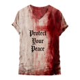 thumbnail image 1 of JIANLAI Women's Short Sleeve V‑Neck Short Sleeve T‑Shirt Blood Drip Tie‑Dye Graphic Loose Fit Fall Casual Plus Size Blouse For Holiday Party Daily Outfit, 1 of 2