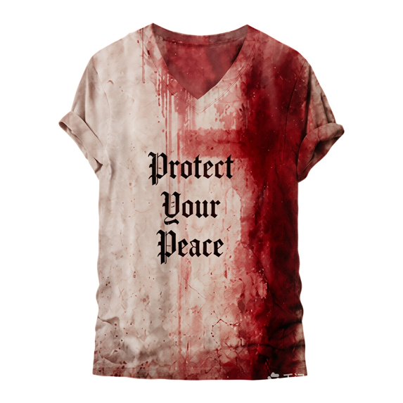 JIANLAI Women's Short Sleeve V‑Neck Short Sleeve T‑Shirt Blood Drip Tie‑Dye Graphic Loose Fit Fall Casual Plus Size Blouse For Holiday Party Daily Outfit