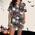 thumbnail image 1 of JIANLAI Womens Button Down Pajamas Set All‑Over Print Notched Lapel Button‑Down Short‑Sleeve Top & Elastic Waist Shorts 2‑Piece Silky Sleep Loungewear S‑XXL, 1 of 5