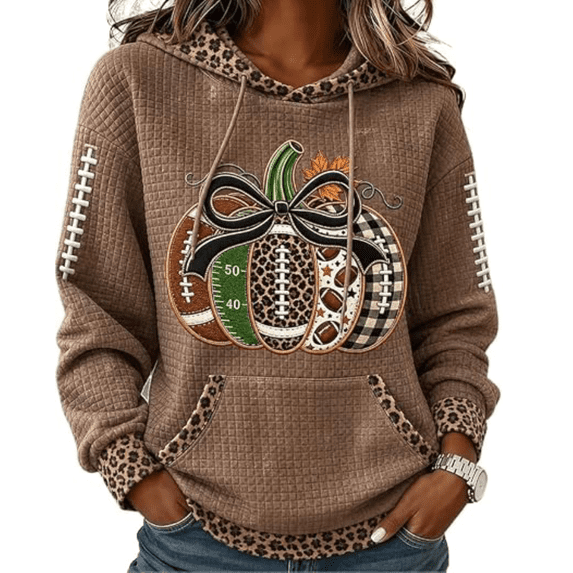 JIANLAI Womens Halloween Hoodie Leopard Patchwork Drawstring Pullover Sweatshirt With Front Kangaroo Pocket, Long Sleeve Casual Tops