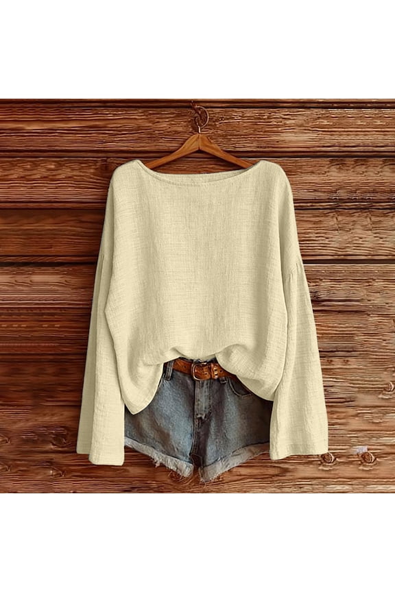 Womens Linen Cotton Shirts Long Sleeve Loose Fit Casual Spring Summer Blouse Trendy Beach Top Breathable Lightweight 2026 Vacation Outfit
