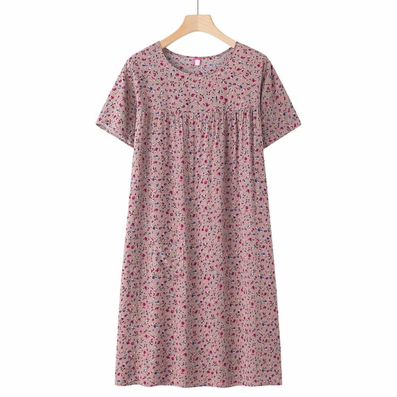 JIANLAI Womens Summer Nightgown Short Sleeve Loose Fit Cotton Silk Sleep Dress Plus Size For Middle Aged Elderly Home Wear Short Sleeve Loose Cotton Silk Nightgown