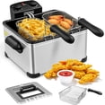 thumbnail image 1 of JIANYI 1700W Electric Deep Fryer with 3 Baskets, 5.3QT/21-Cup Frier Cookers Home Fryer, Large Oil Container, Lid with View Window, Adjustable Temperature and Timer, Family Kitchen Restaurant Use, 1 of 8