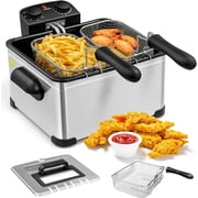 JIANYI 1700W Electric Deep Fryer with 3 Baskets, 5.3QT/21-Cup Frier Cookers Home Fryer, Large Oil Container, Lid with View Window, Adjustable Temperature and Timer, Family Kitchen Restaurant Use
