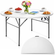 JIANYI 4 Ft Round Portable Folding Table   Heavy-Duty White Plastic, Seats 6, Folding for Space-Saving Storage & Transport   Ideal for Indoor/Outdoor Dining, Parties, Events, and More