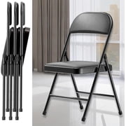 JIANYI 4 Pack Black Padded Folding Chairs with Cushioned Seat & Backrest   Comfortable PU Leather, Heavy-Duty Steel Frame, Non-Slip Feet, Pre-Assembled Metal Chairs for Home, Office, Indoor/Outdoor