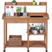 JIANYI 45.2x17.7x47.6 LxWxH Potting Benches Outdoor Garden Potting Table Work Bench with Removable Sink Drawer Rack Shelves Work Station, Brown