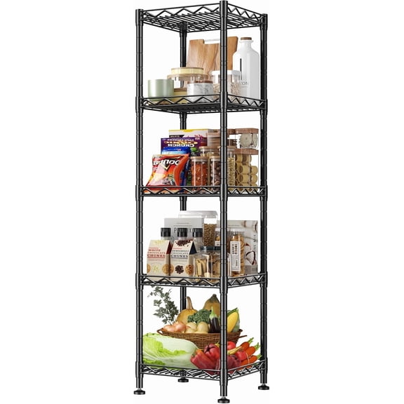 JIANYI 5-Tier Metal Wire Shelving Unit, Adjustable Storage Rack for Kitchen, Pantry, Bathroom, Laundry, Office, Black 12"Wx12"Dx49"H