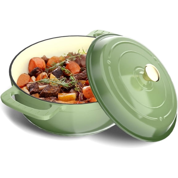 JIANYI 6QT Round Dutch Oven, Enameled Cast Iron Dutch Oven Pot with Lid & Dual Handles, Oven Safe Up to 500 F, for Sourdough, Bread Baking, Stews and Roasting, Green
