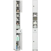 JIANYI 71" Tall Slim Bathroom Storage Cabinet, Freestanding Floor Narrow Tower w/ 2 Doors, 1 Drawer & 5 Adjustable Shelves for Small Spaces, 8"x8"x71" White