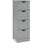 JIANYI Bathroom Floor Cabinet, Freestanding Narrow Storage Organizer w/ 4 Drawers, Towel Cabinet w/ Anti-Tip Kit for Living Room Laundry Entryway, Grey