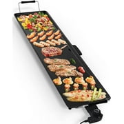 JIANYI Electric Griddle, Nonstick Extra Large Teppanyaki Grill, 35  Korean BBQ Grill with 5 Temp, Portable Indoor Tabletop Barbecue Pan for Party/Home/Camping, 2000W