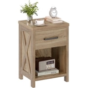 JIANYI Farmhouse Nightstand with Drawer, Bedside Table with Open Compartment, Sofa Side Table with Shelf for Small Space, End Table for Bedroom Natural,1