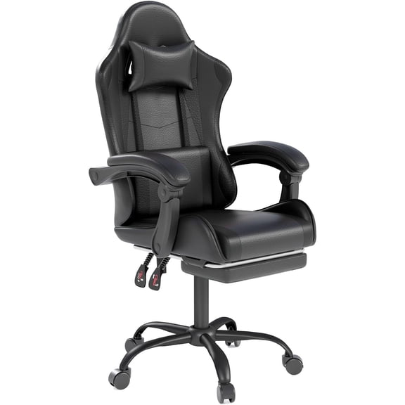 JIANYI Gaming Chair w/ Headrest & Lumbar Support, Ergonomic High-Back Office Chair, Racing Style Executive Computer Desk Chair, Leather Adjustable Swivel Task Chair for Home Office (Black)