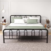 JIANYI King Size Metal Platform Bed Frame with Headboard & Footboard, Heavy-Duty Bed Base, Metal Slats Supported Mattress Foundation, No Box Spring Required, Noise-Free Bed Frame Black