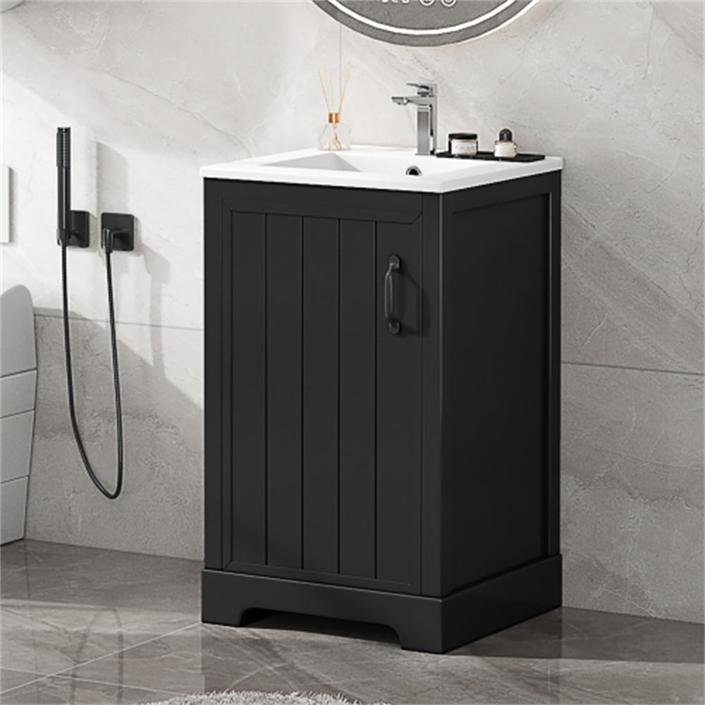 JIAOBAI 20" Bathroom Vanity with Sink, Wood Small Bathroom Sink Cabinet with Soft Closing Door ...
